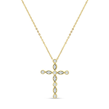 Diamond Cross Pendant Necklace 14K Yellow Gold 0.26ct Wholesale